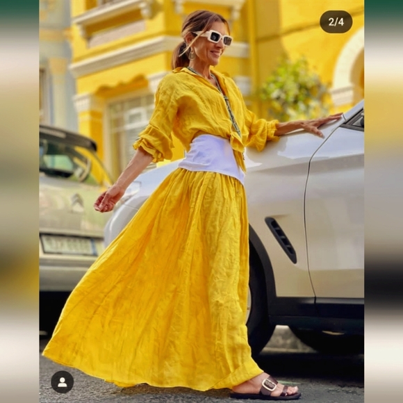 ZARA * Set Maxi Long  Ramie Boho Skirt and Knotted Shirt - Picture 7 of 16